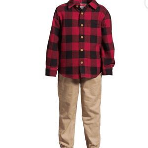 Boys Buffalo Check/Plaid Shirt in Red and Black w/ Pants set Sz 4T